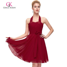 Grace Karin Halter Design Chiffon curto vestido de dama de honra vermelho escuro CL2290-3